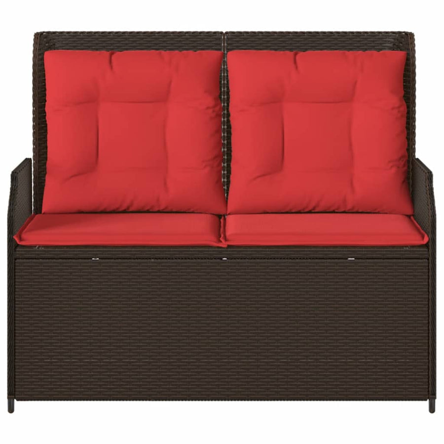 Ligbank voor in de tuin met kussens bruin poly rattan