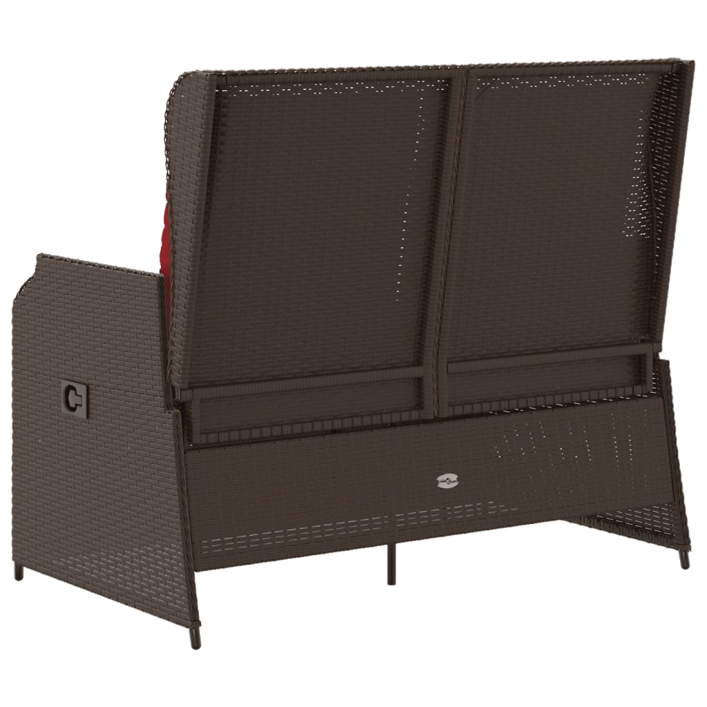 Ligbank voor in de tuin met kussens bruin poly rattan