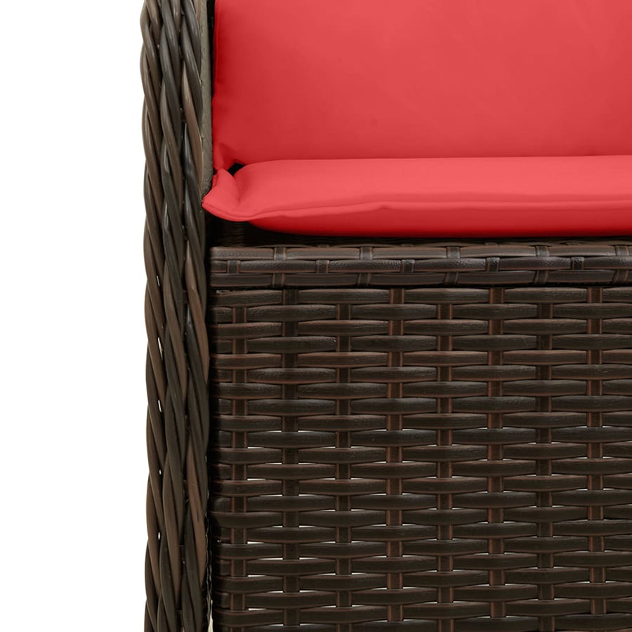 Ligbank voor in de tuin met kussens bruin poly rattan
