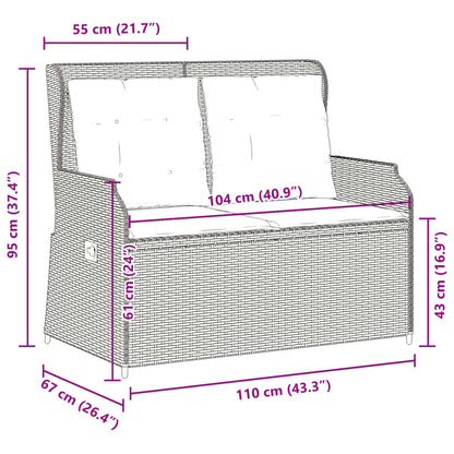 Ligbank voor in de tuin met kussens bruin poly rattan