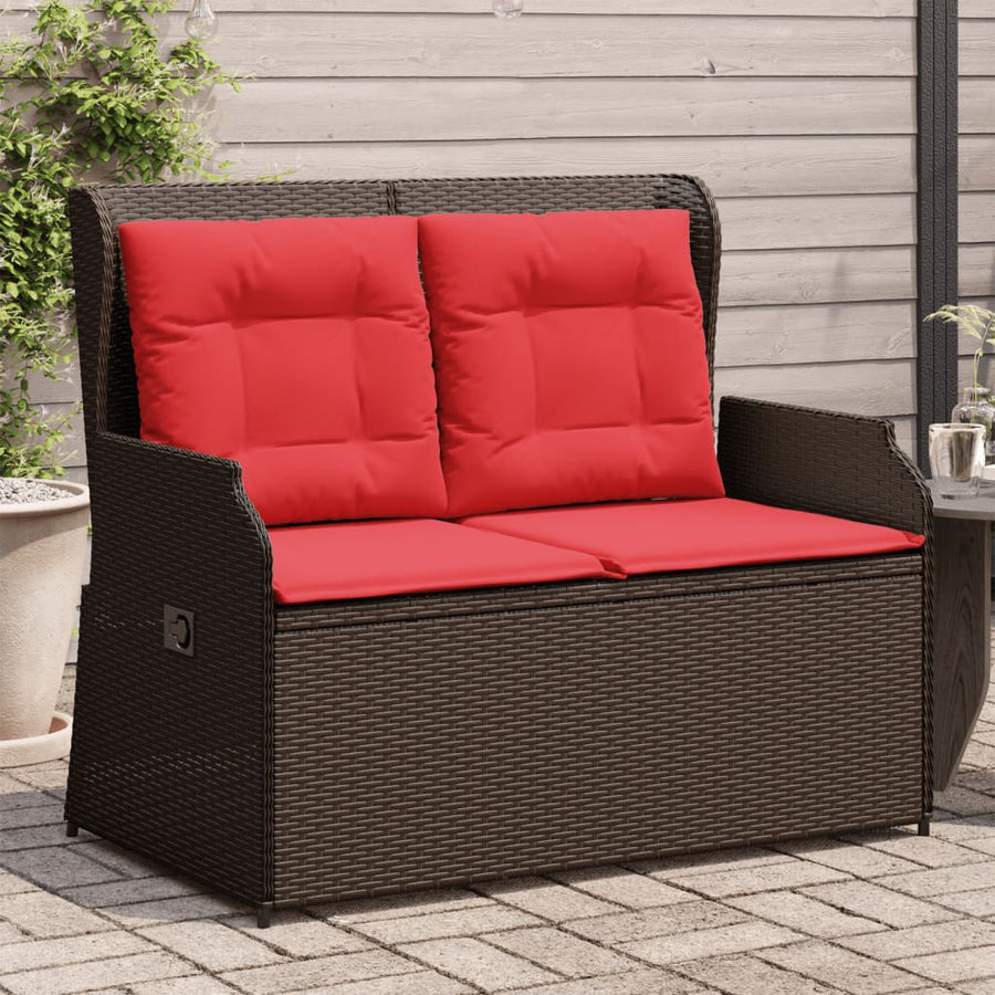 Ligbank voor in de tuin met kussens bruin poly rattan
