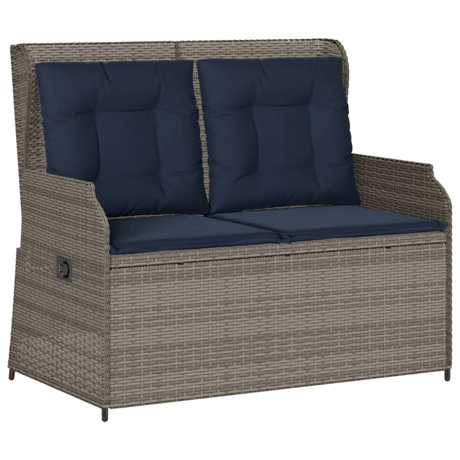 Ligbank voor in de tuin met kussens grijs poly rattan
