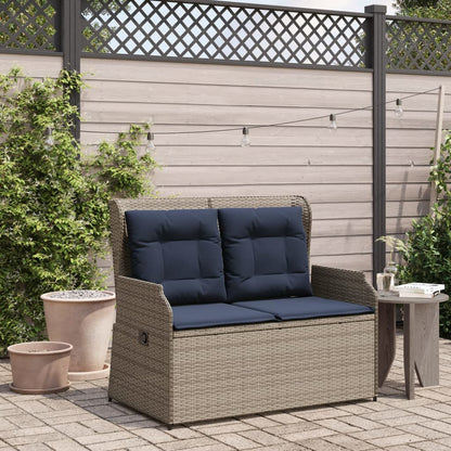 Ligbank voor in de tuin met kussens grijs poly rattan
