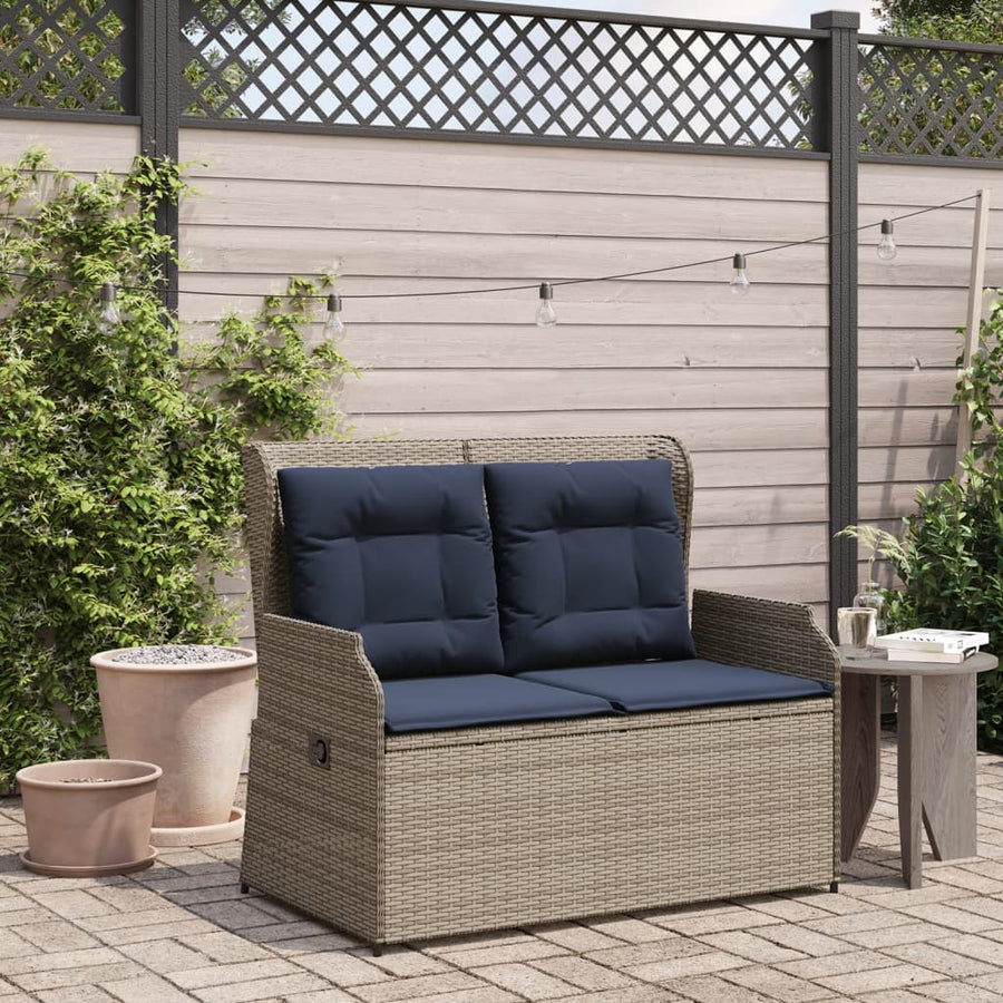 Ligbank voor in de tuin met kussens grijs poly rattan