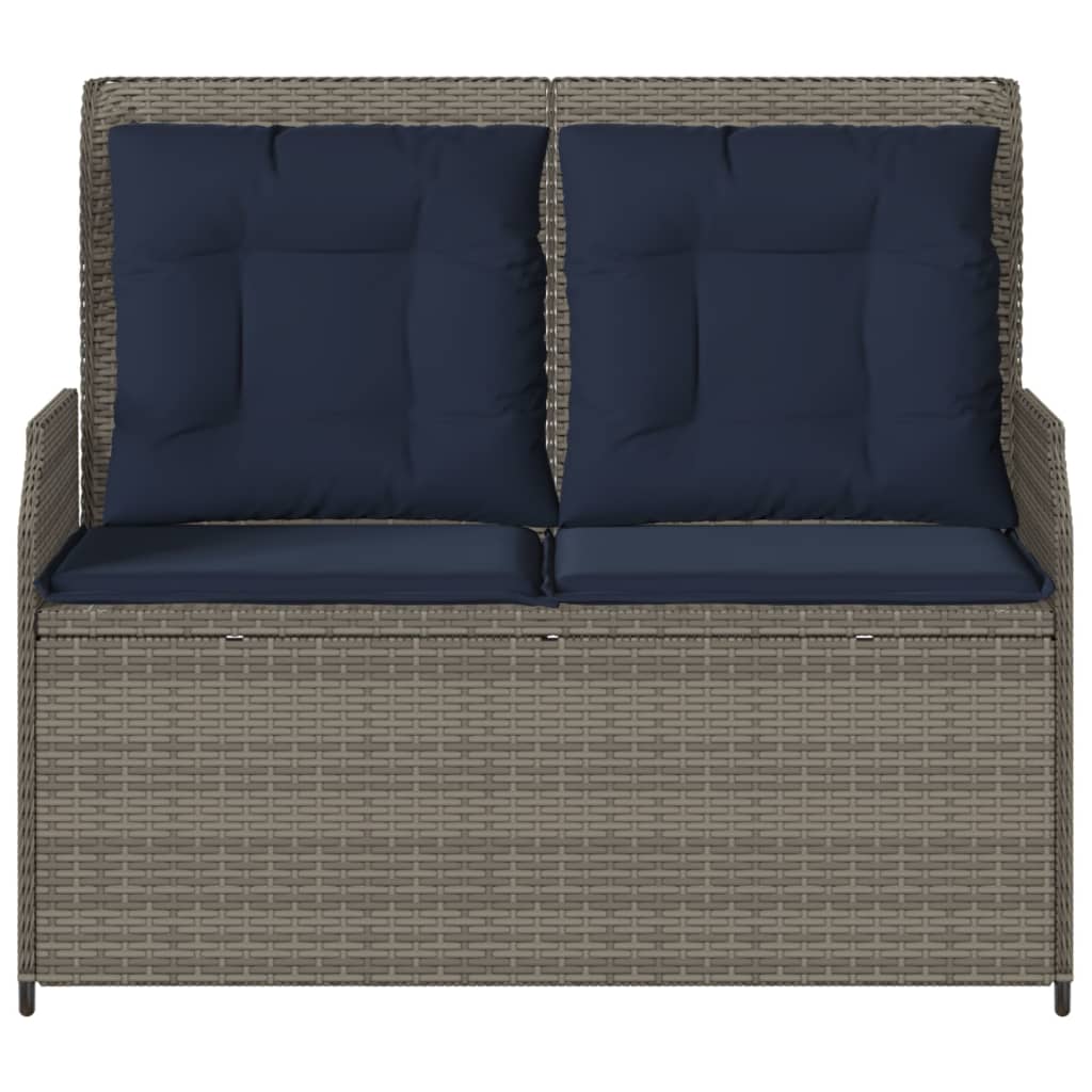 Ligbank voor in de tuin met kussens grijs poly rattan