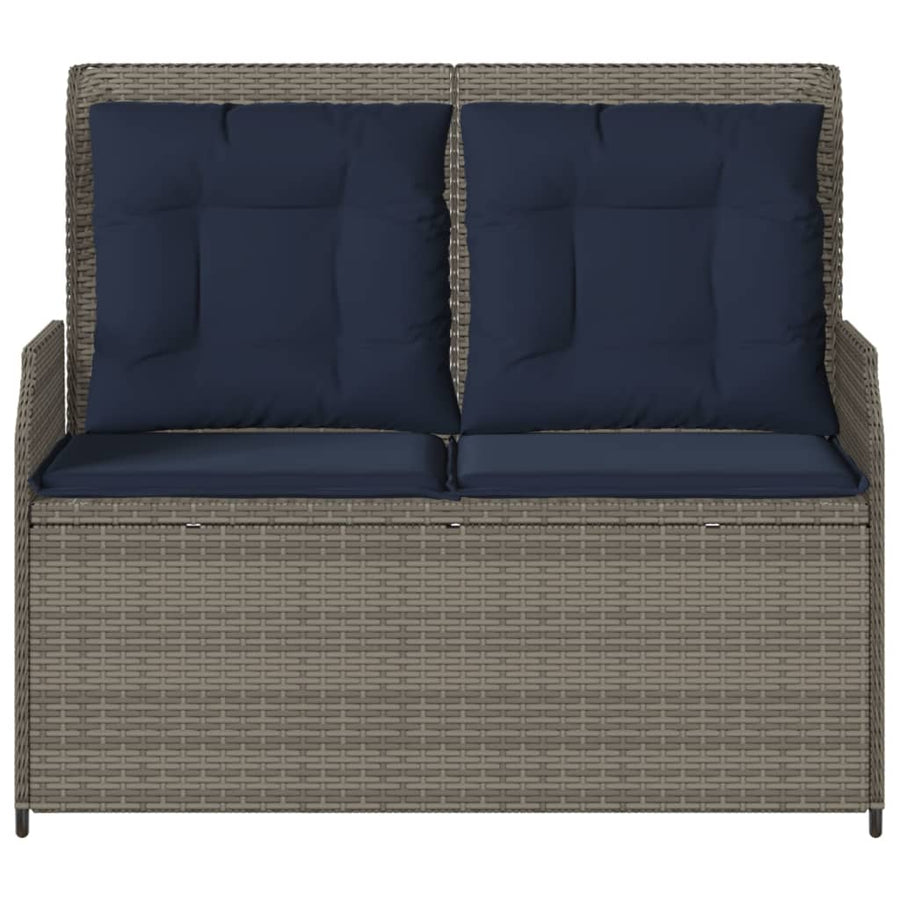 Ligbank voor in de tuin met kussens grijs poly rattan