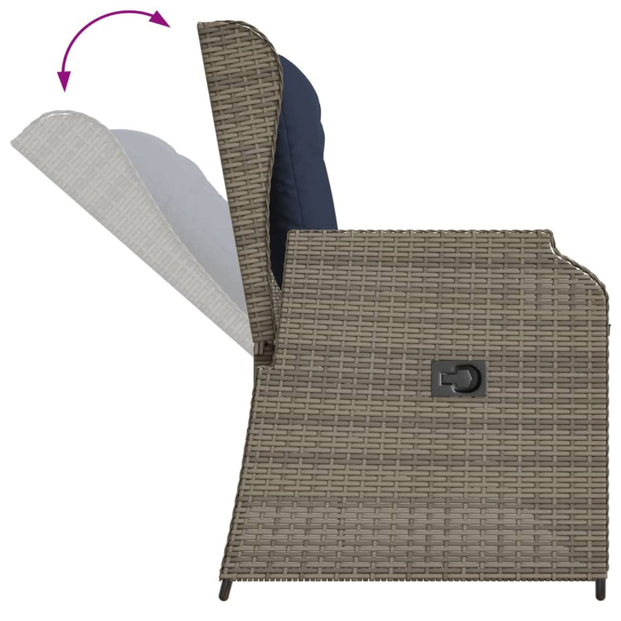 Ligbank voor in de tuin met kussens grijs poly rattan