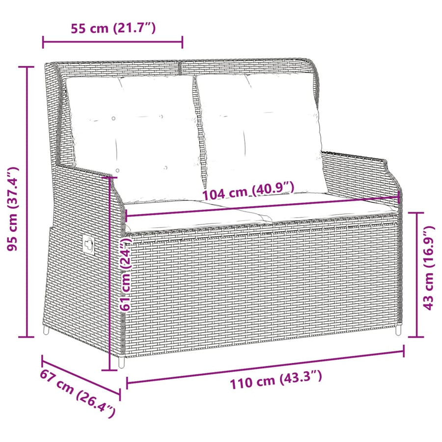 Ligbank voor in de tuin met kussens grijs poly rattan