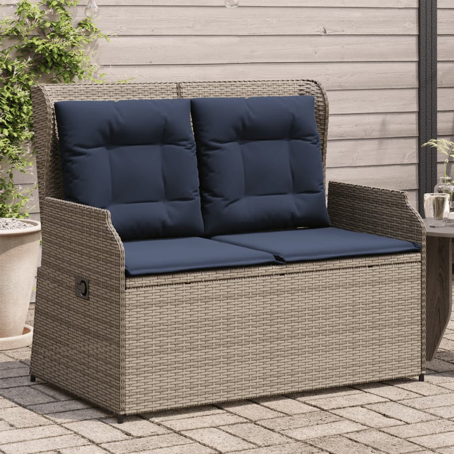 Ligbank voor in de tuin met kussens grijs poly rattan