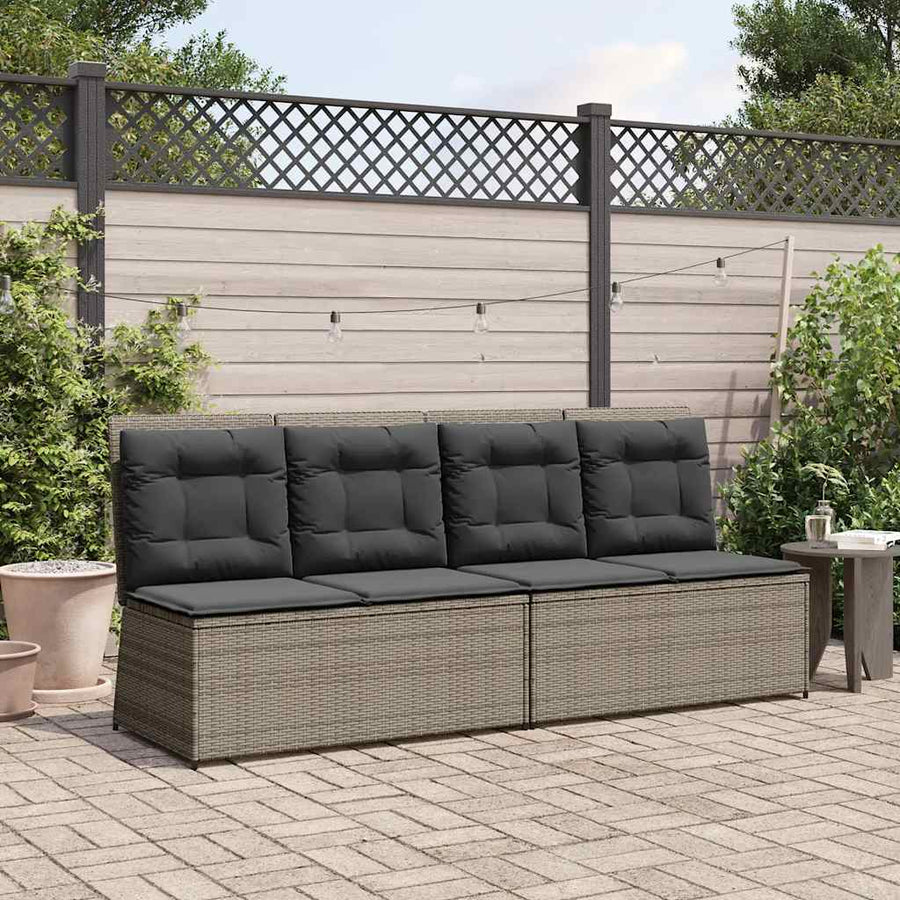 Tuinbankje Verstelbaar Met Kussens Poly Rattan 1 Grijs