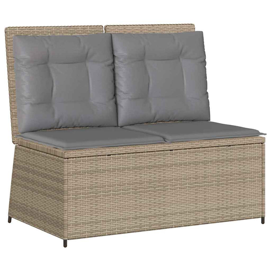 Tuinbankje Verstelbaar Met Kussens Poly Rattan 1 Beige en grijs
