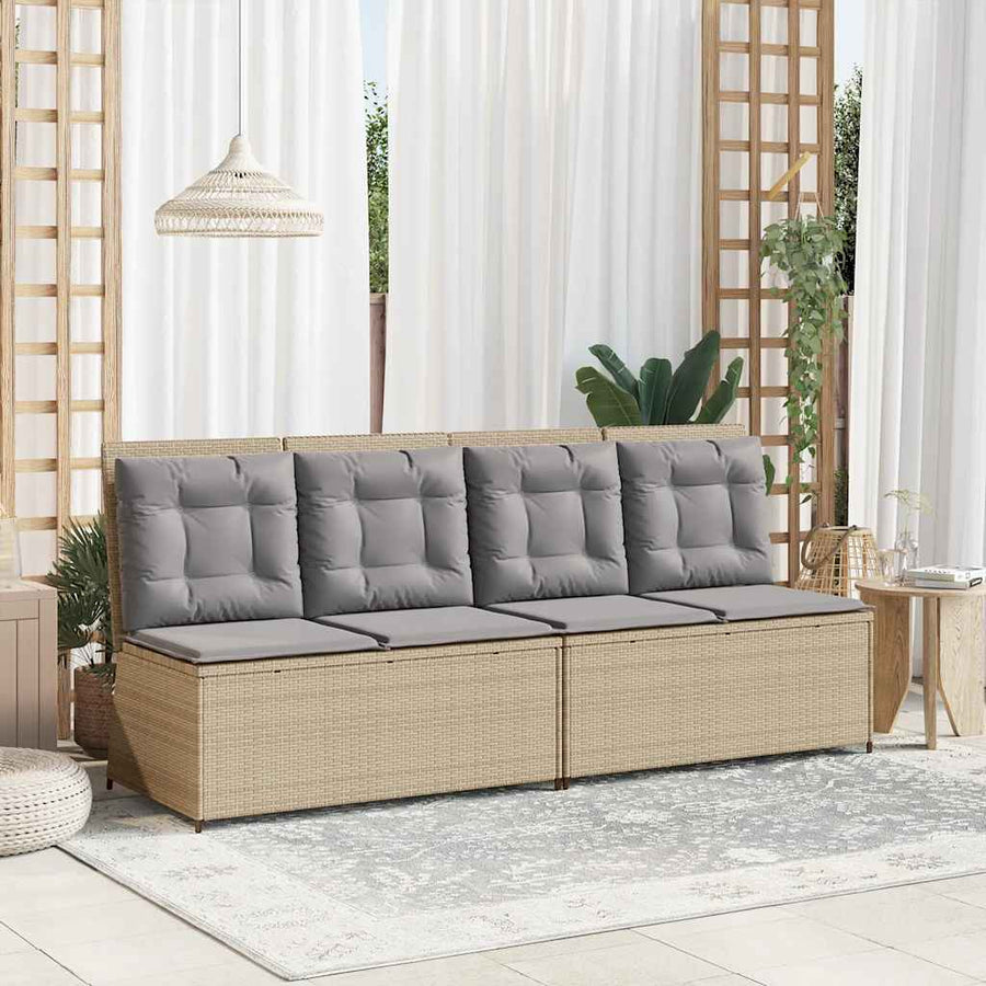 Tuinbankje Verstelbaar Met Kussens Poly Rattan 1 Beige en grijs