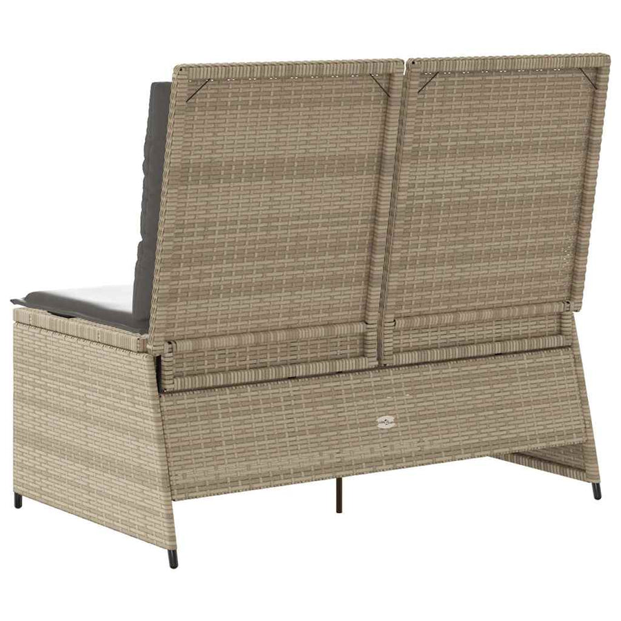 Tuinbankje Verstelbaar Met Kussens Poly Rattan 1 Beige en grijs