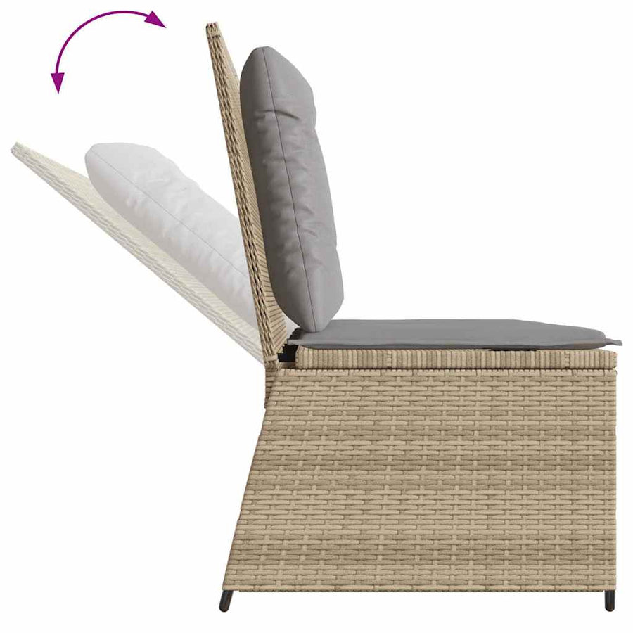 Tuinbankje Verstelbaar Met Kussens Poly Rattan 1 Beige en grijs