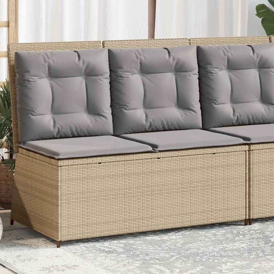 Tuinbankje Verstelbaar Met Kussens Poly Rattan 1 Beige en grijs
