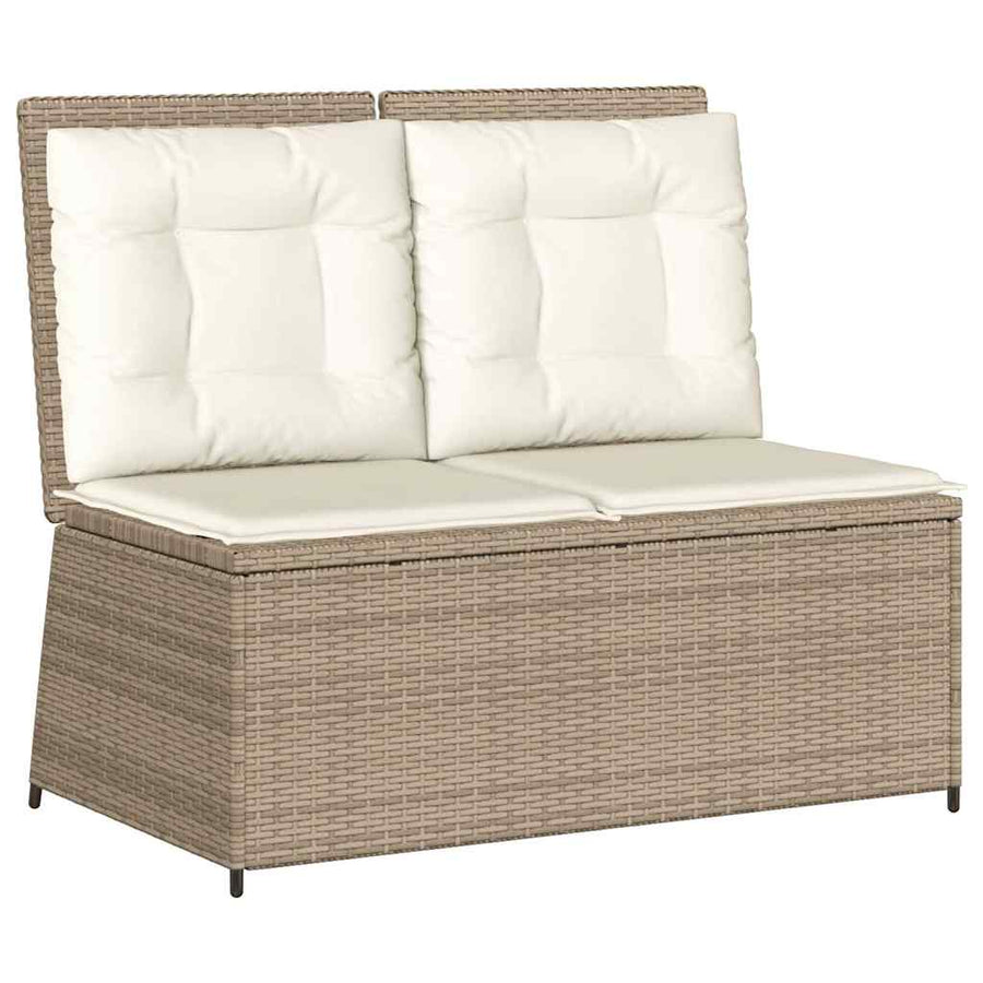 Tuinbankje Verstelbaar Met Kussens Poly Rattan 1 beige en crèmekleurig