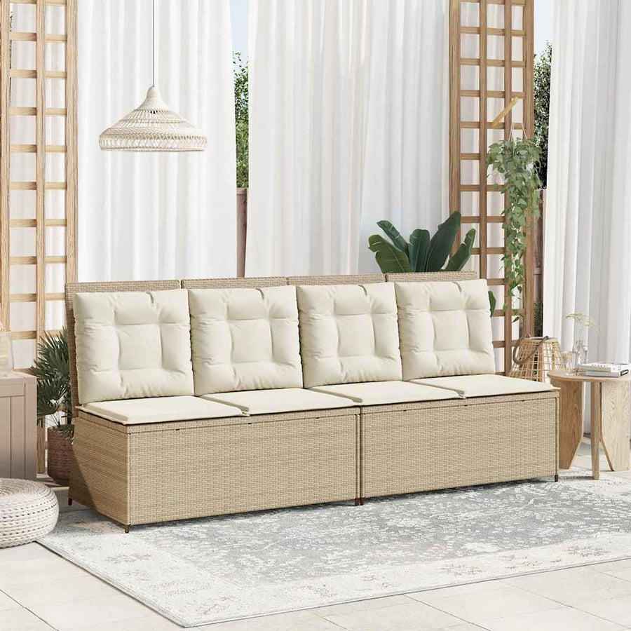 Tuinbankje Verstelbaar Met Kussens Poly Rattan 1 beige en crèmekleurig