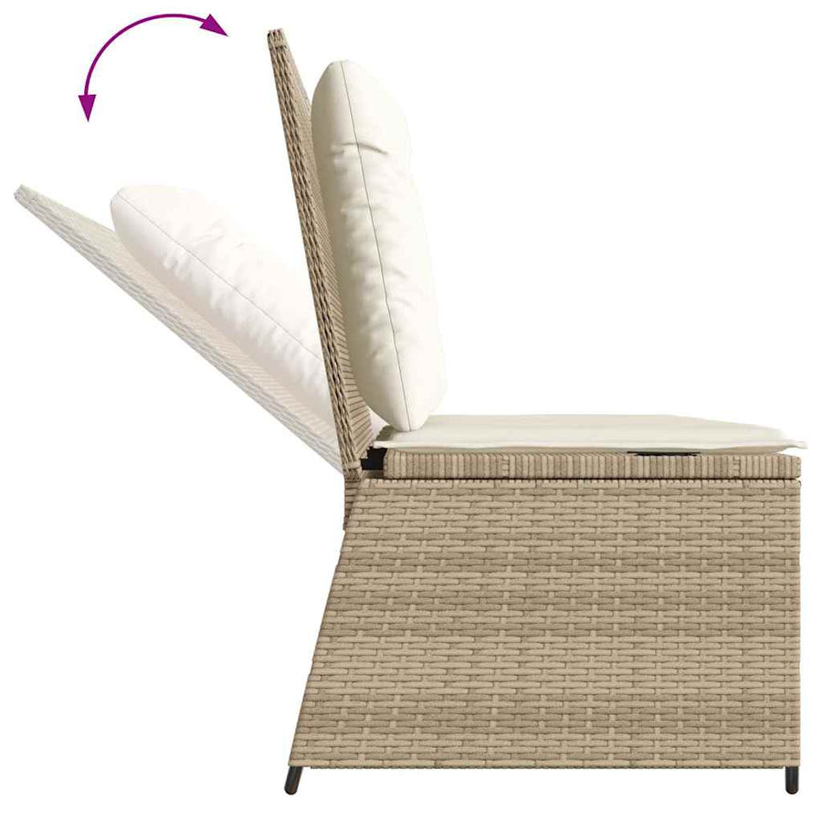 Tuinbankje Verstelbaar Met Kussens Poly Rattan 1 beige en crèmekleurig