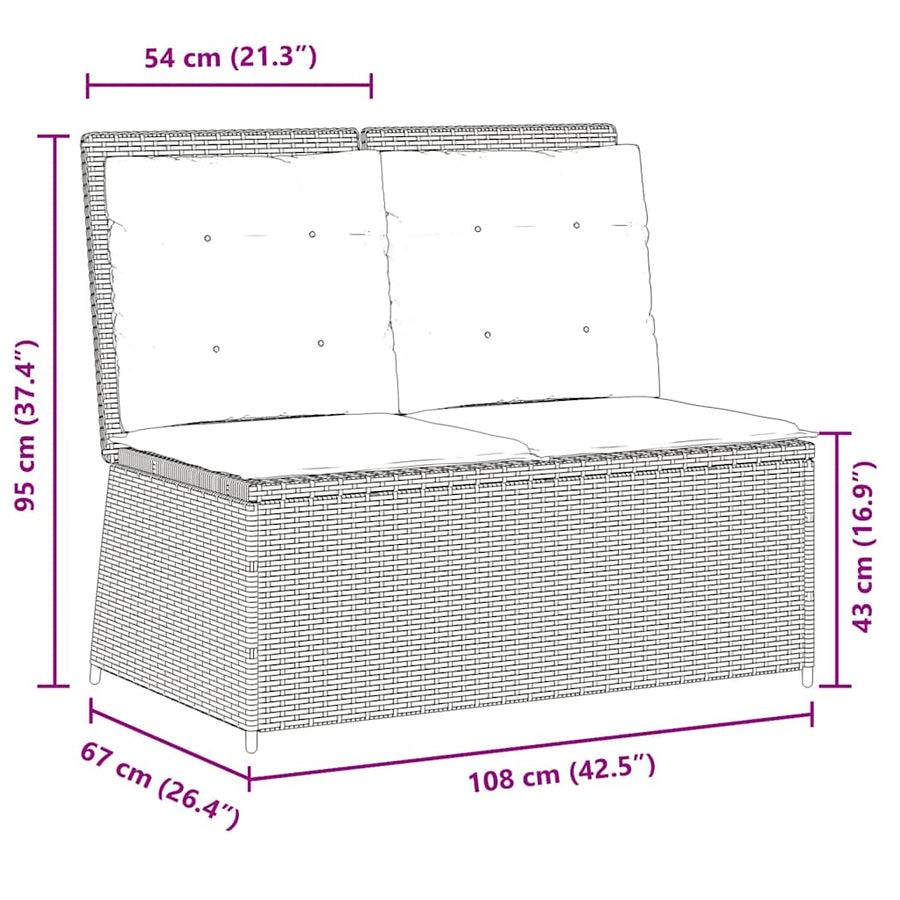 Tuinbankje Verstelbaar Met Kussens Poly Rattan 1 beige en crèmekleurig
