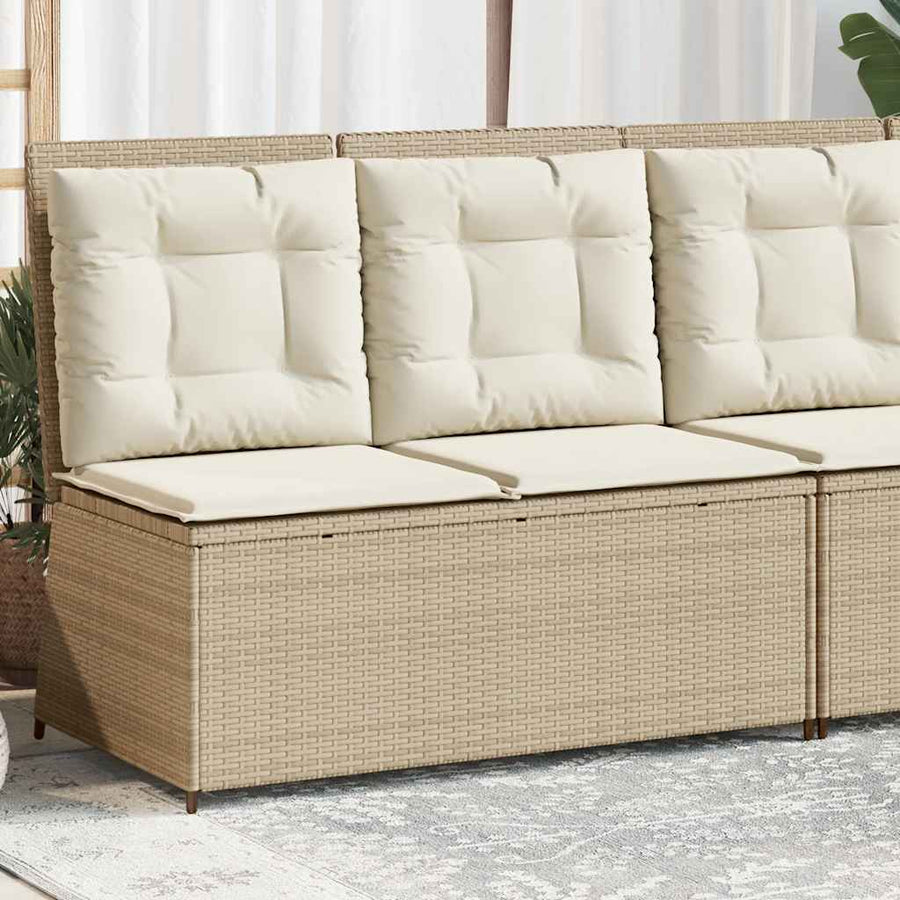 Tuinbankje Verstelbaar Met Kussens Poly Rattan 1 beige en crèmekleurig