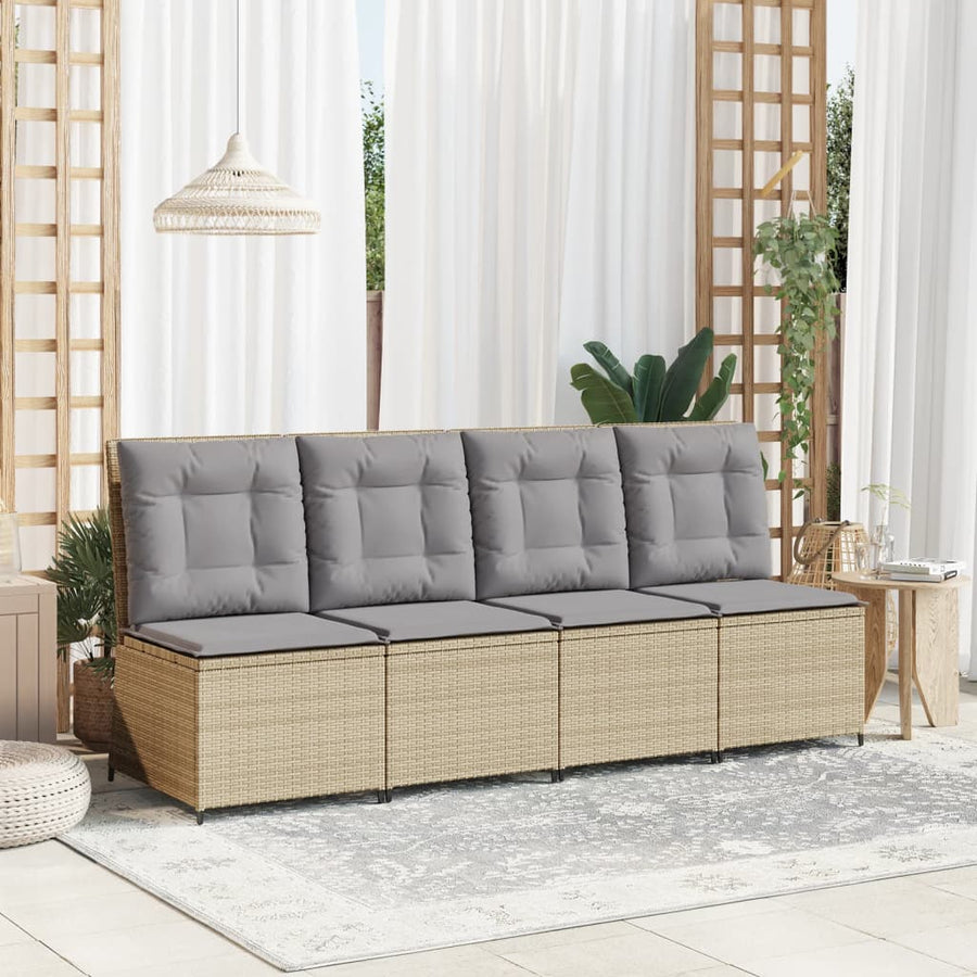 Tuinbank Verstelbaar Met Kussens Poly Rattan 1 Beige en grijs