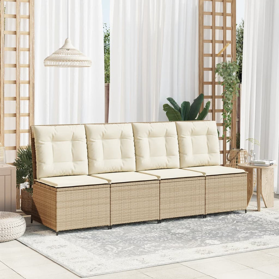 Tuinbank Verstelbaar Met Kussens Poly Rattan 1 beige en crèmekleurig