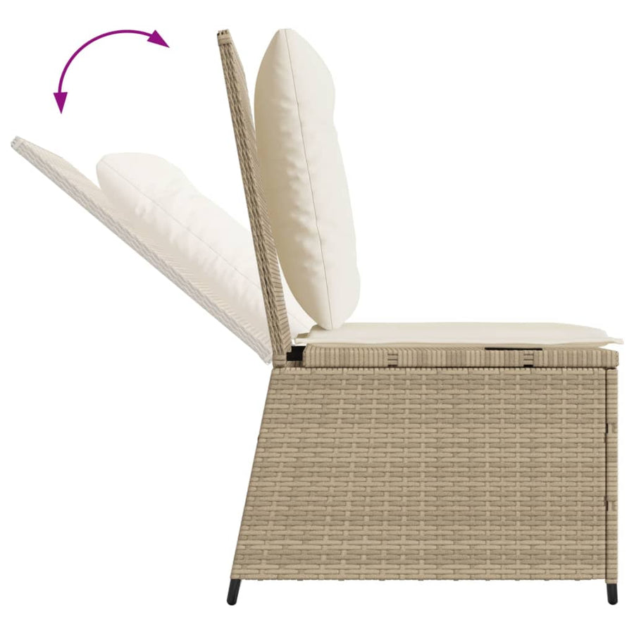 Tuinbank Verstelbaar Met Kussens Poly Rattan 1 beige en crèmekleurig
