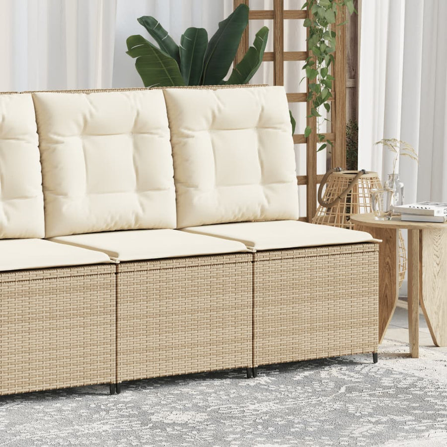 Tuinbank Verstelbaar Met Kussens Poly Rattan 1 beige en crèmekleurig