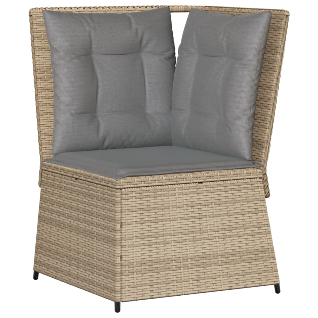 Tuinhoekbank met kussens poly rattan beige