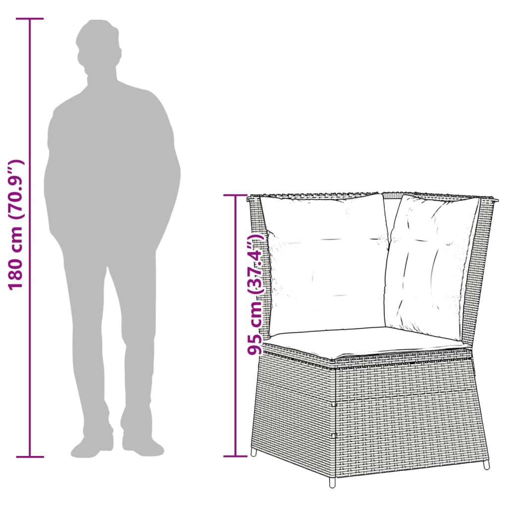 Tuinhoekbank met kussens poly rattan beige