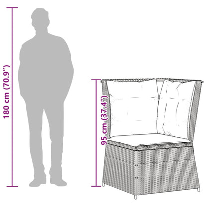 Tuinhoekbank met kussens poly rattan lichtgrijs