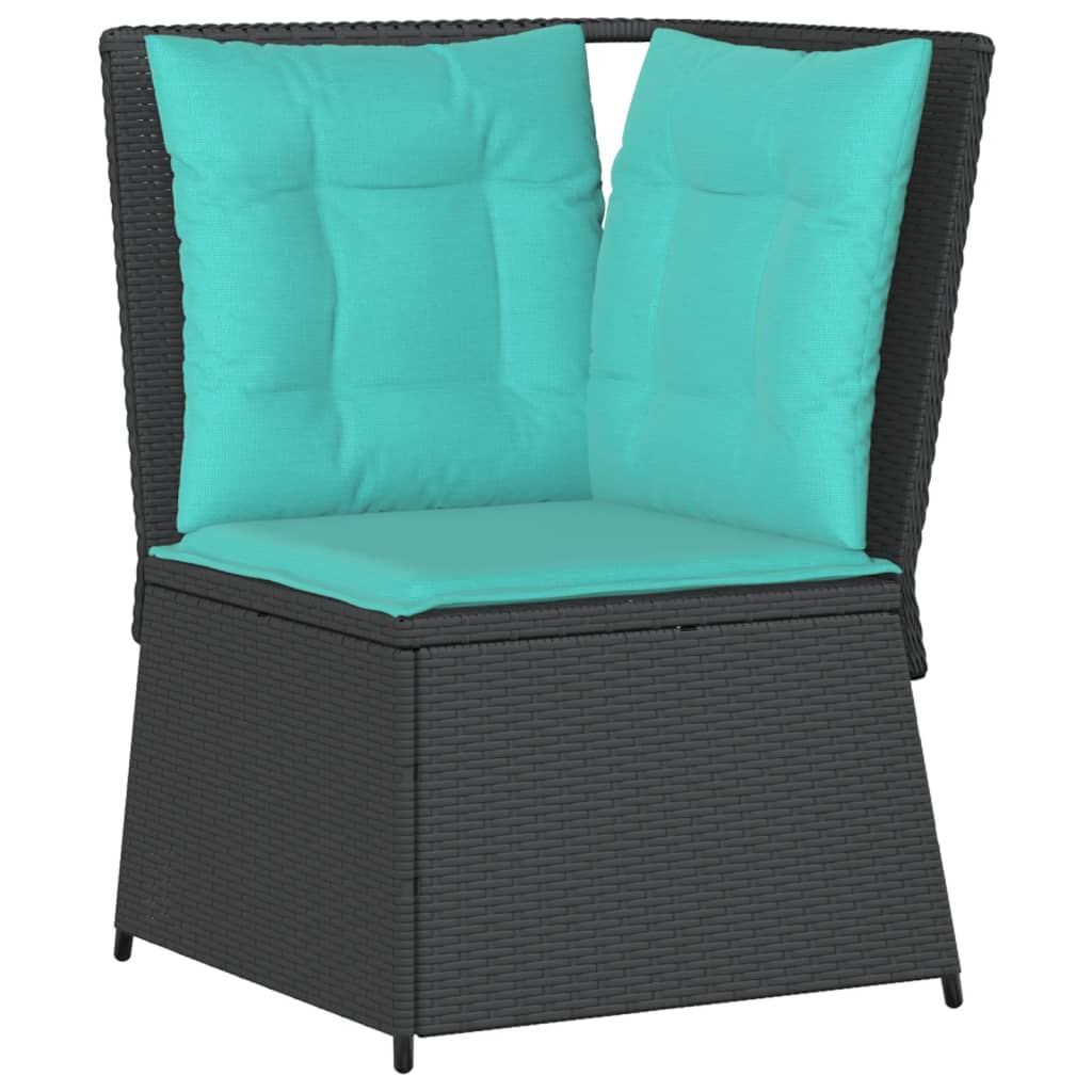 Tuinbankhoek met kussens zwart poly rattan