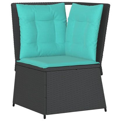 Tuinbankhoek met kussens zwart poly rattan