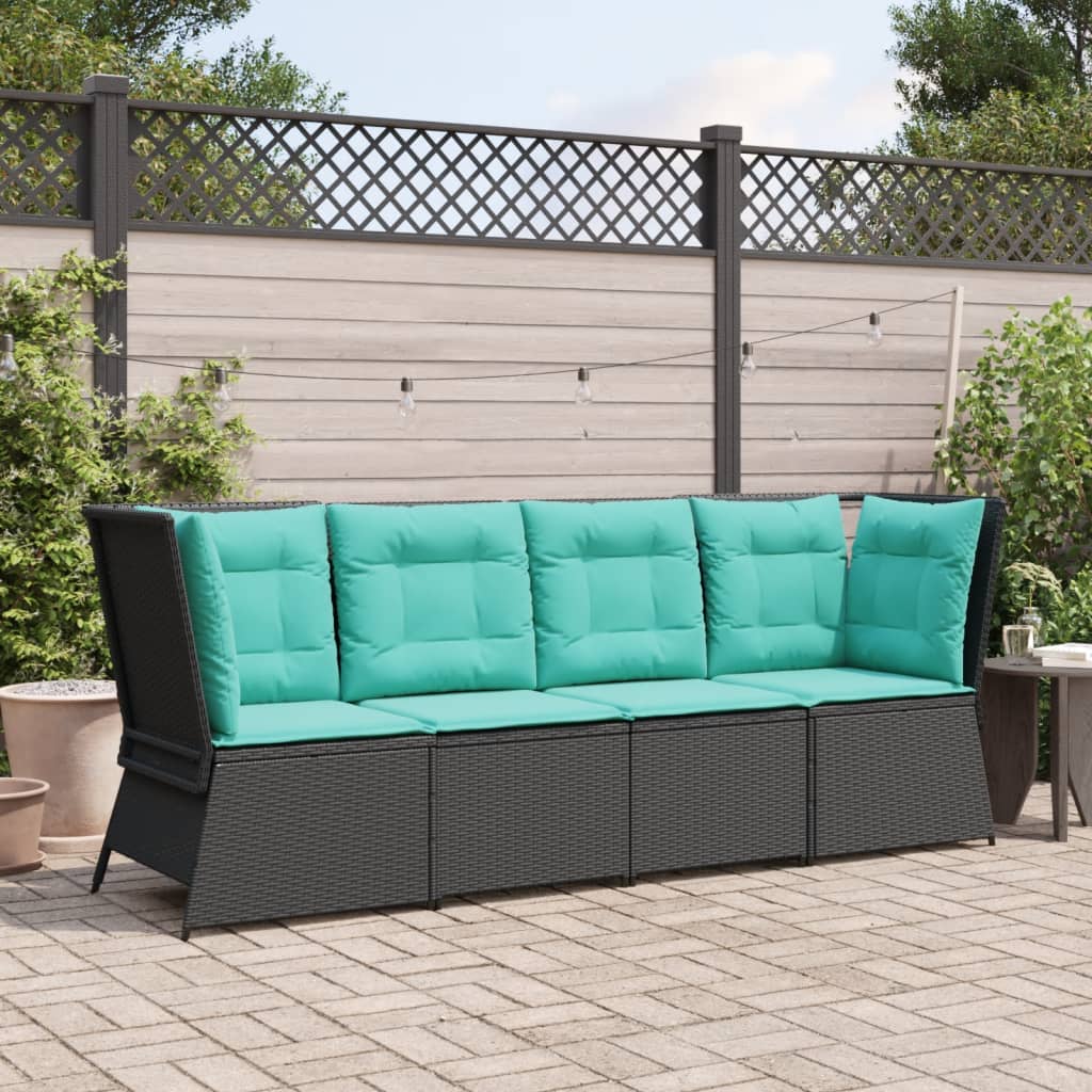 Tuinbankhoek met kussens zwart poly rattan