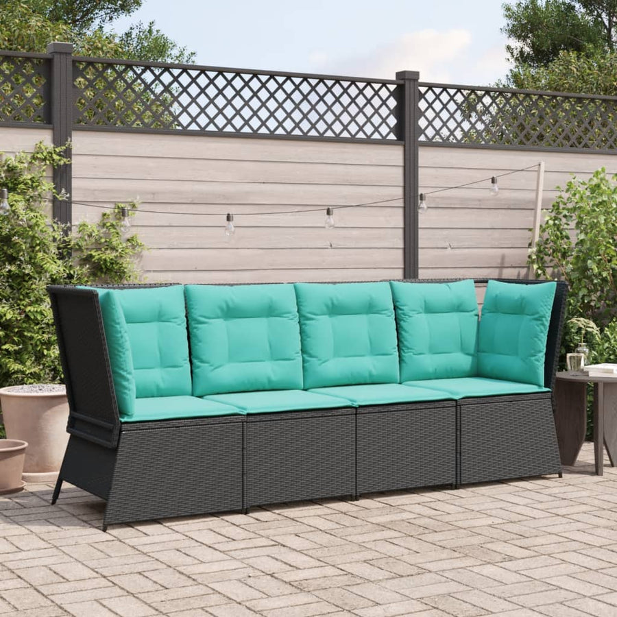 Tuinbankhoek met kussens zwart poly rattan