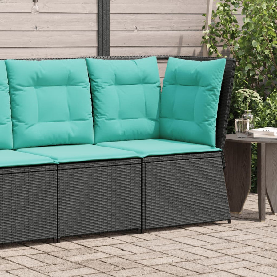 Tuinbankhoek met kussens zwart poly rattan