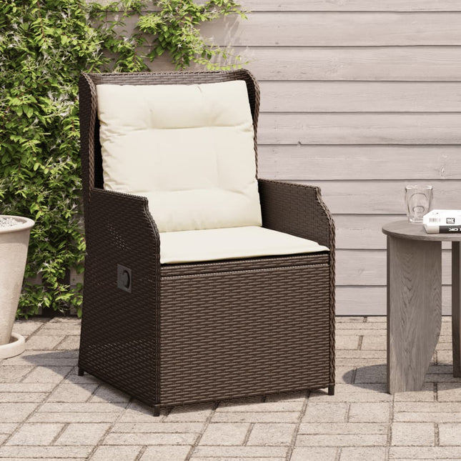 Tuinstoelen 2 st verstelbaar met kussens poly rattan bruin