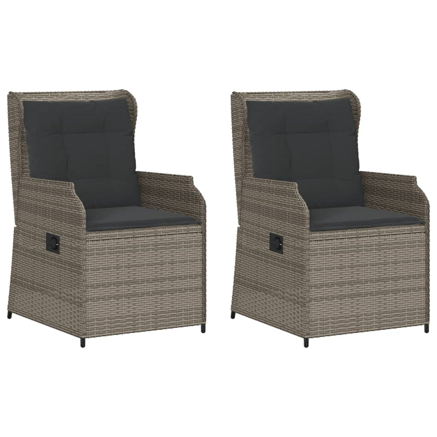 Tuinstoelen 2 st verstelbaar met kussens poly rattan grijs