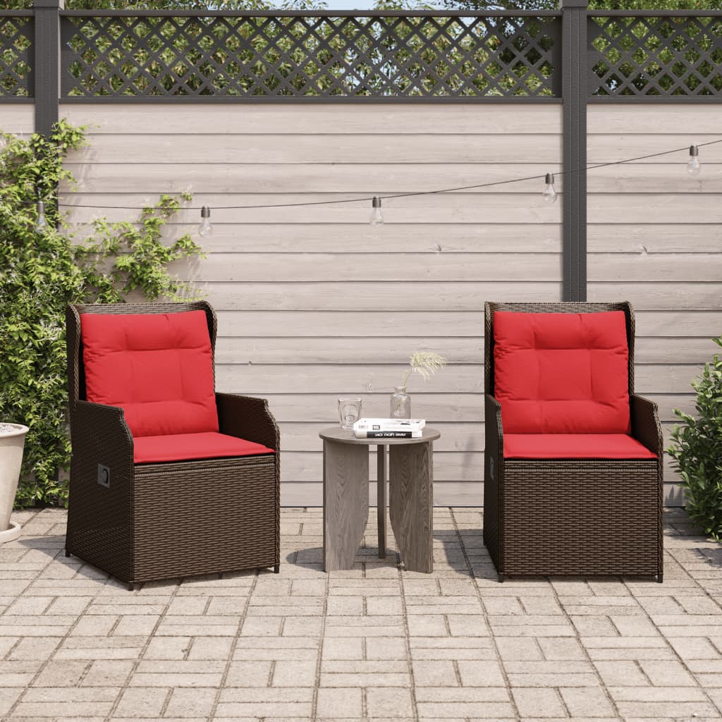 Ligstoelen voor in de tuin 2 st met kussens bruin poly rattan
