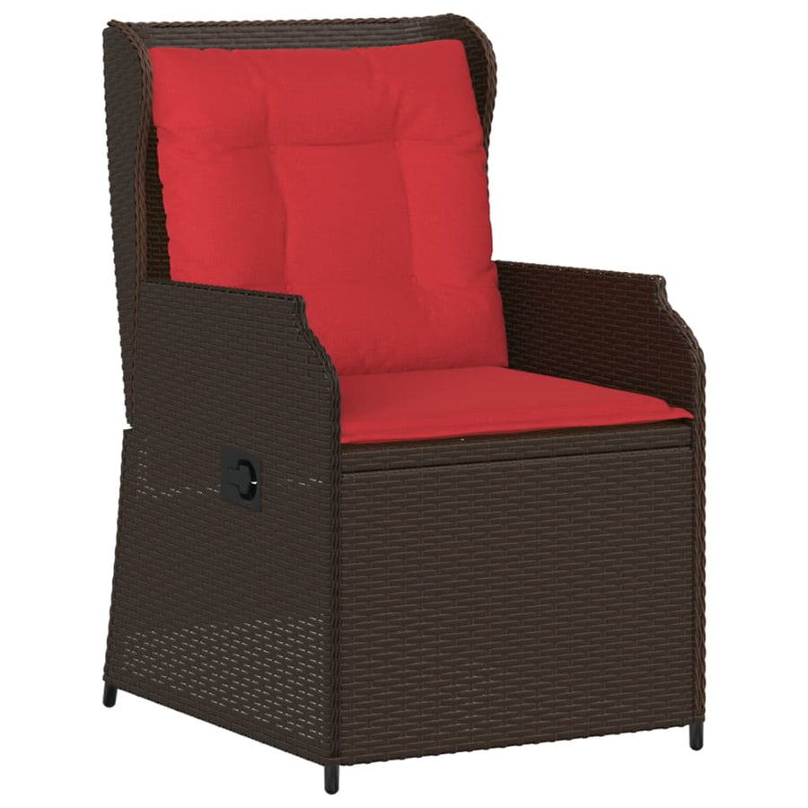 Ligstoelen voor in de tuin 2 st met kussens bruin poly rattan