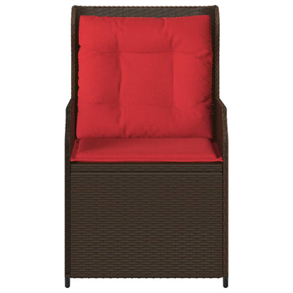 Ligstoelen voor in de tuin 2 st met kussens bruin poly rattan