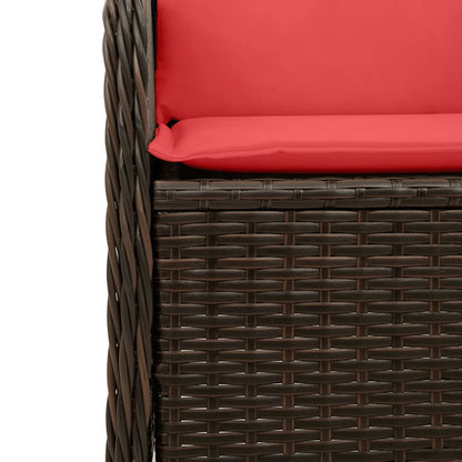 Ligstoelen voor in de tuin 2 st met kussens bruin poly rattan