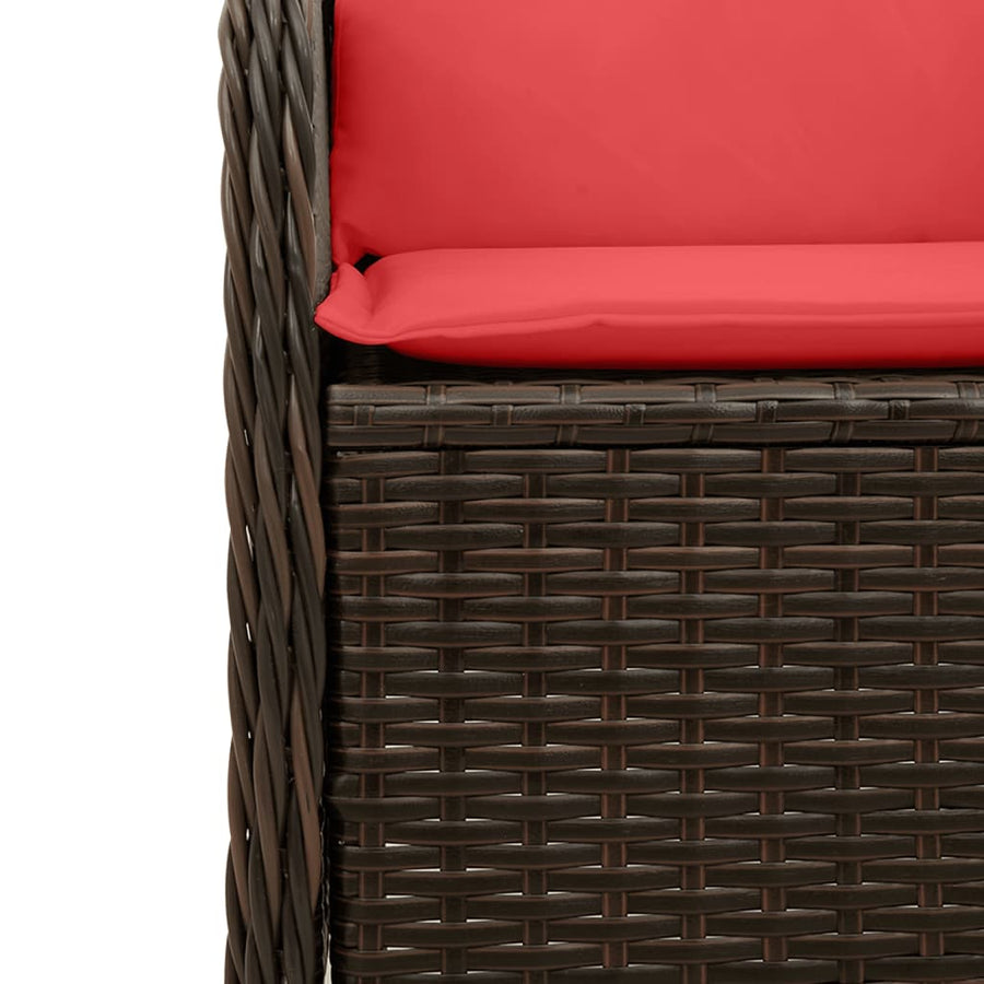 Ligstoelen voor in de tuin 2 st met kussens bruin poly rattan