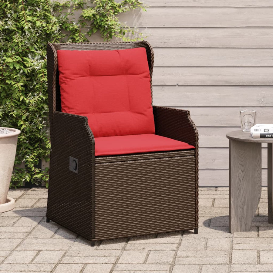 Ligstoelen voor in de tuin 2 st met kussens bruin poly rattan