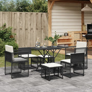 Tuinset 7-delig poly rattan zwart met kussens