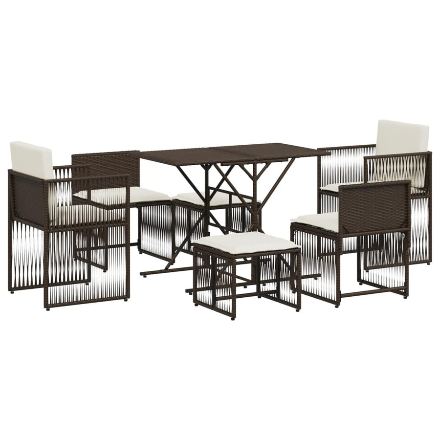 7-delige Tuinset met kussens poly rattan bruin