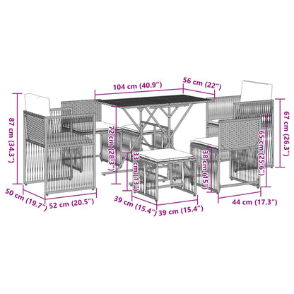 7-delige Tuinset met kussens poly rattan bruin