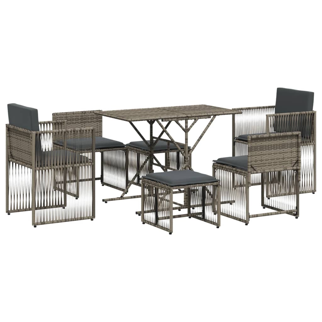7-delige Tuinset met kussens poly rattan grijs