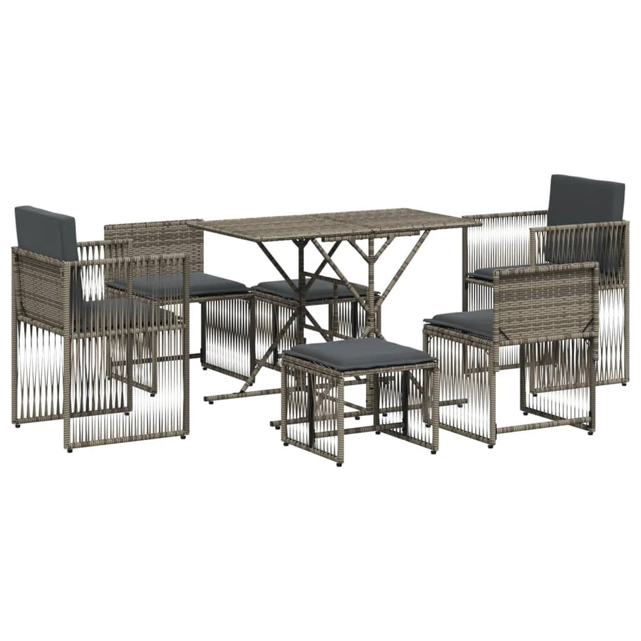 7-delige Tuinset met kussens poly rattan grijs