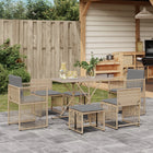 7-Piece Poly Rattan Garden Furniture Set with Cushions - Beige